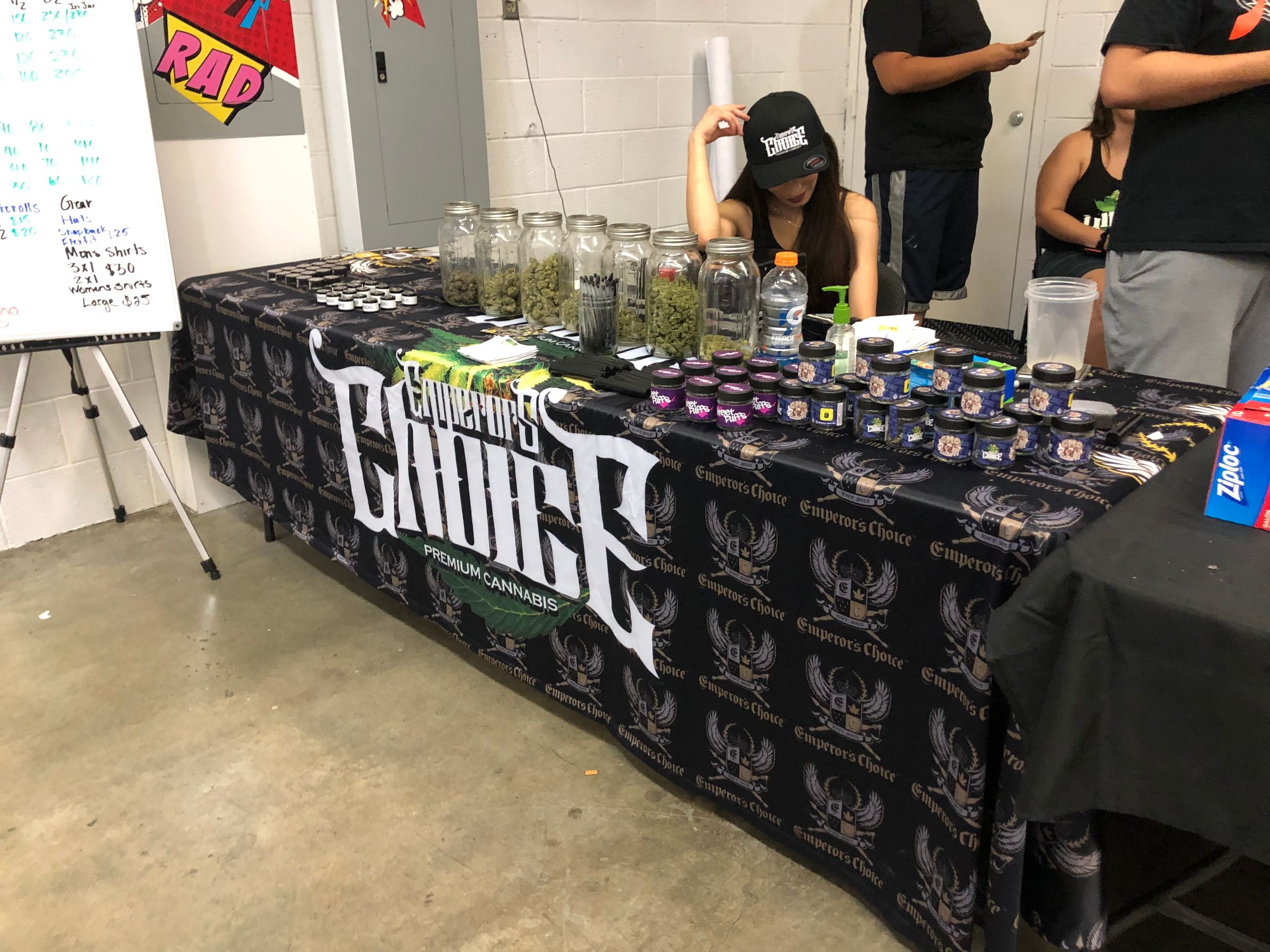 Emperor's Choice branded 8ft table throw in use at a vendor trade show booth