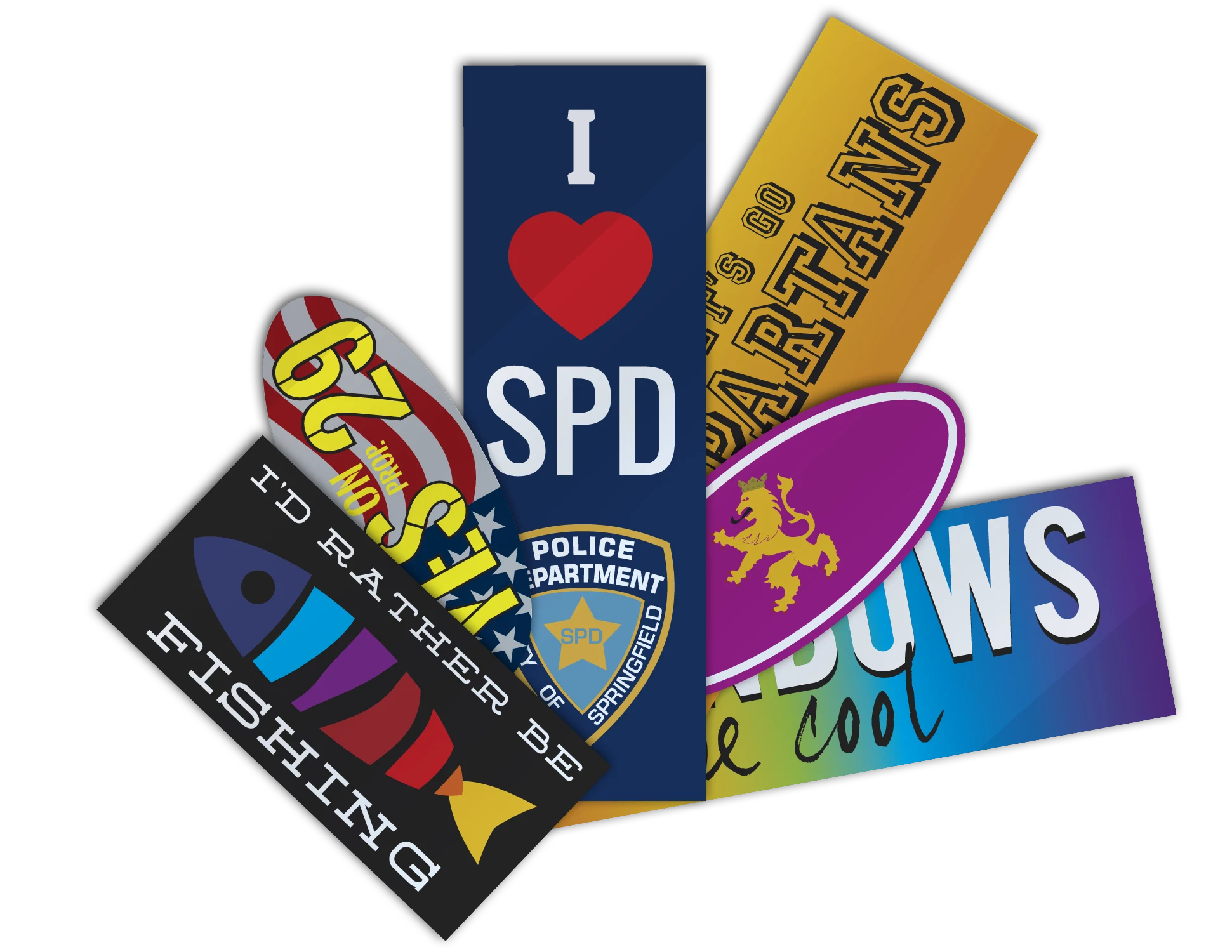 Assortment of custom printed bumper stickers