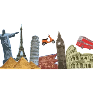 Die-cut wall decal of world landmarks