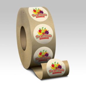 Roll of custom printed eggshell felt roll labels from Graphics Design Media
