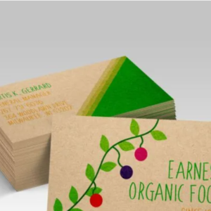 Graphics Design Media brown kraft business cards printed on uncoated recycled-look kraft paper stock.