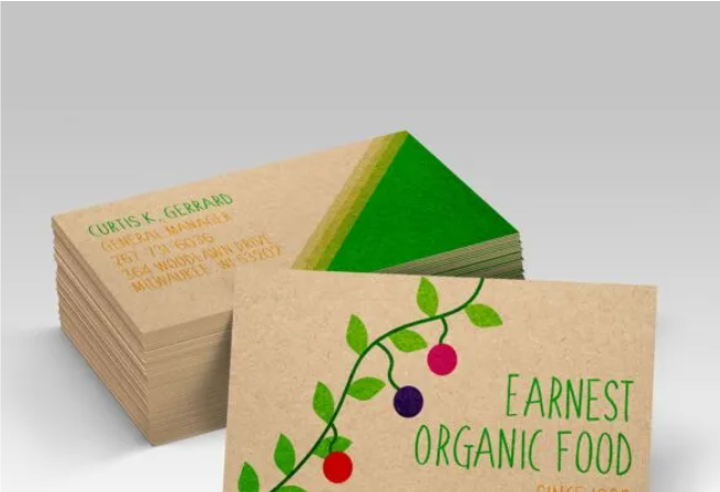 Graphics Design Media brown kraft business cards printed on uncoated recycled-look kraft paper stock.
