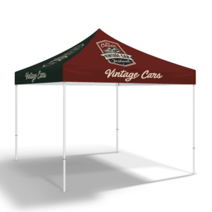 Graphics Design Media custom printed 10x10 pop-up canopy tent with a vintage car festival design on the canopy top.