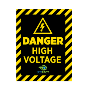 Graphics Design Media danger high voltage safety warning decal with a yellow and black hazard stripe border.