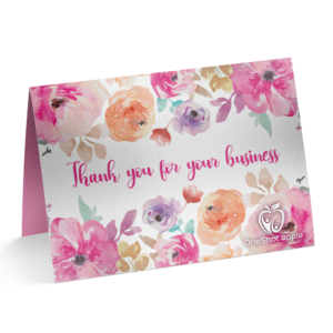 Graphics Design Media custom folded thank you greeting card printed with a watercolor floral design for a small business.