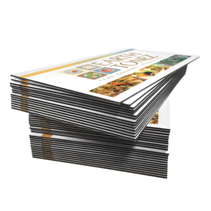 Graphics Design Media layered duplex business cards showing a bold black-striped core along the stacked edges.