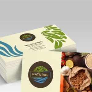 Graphics Design Media natural stock business cards with an uncoated, eco-friendly finish.