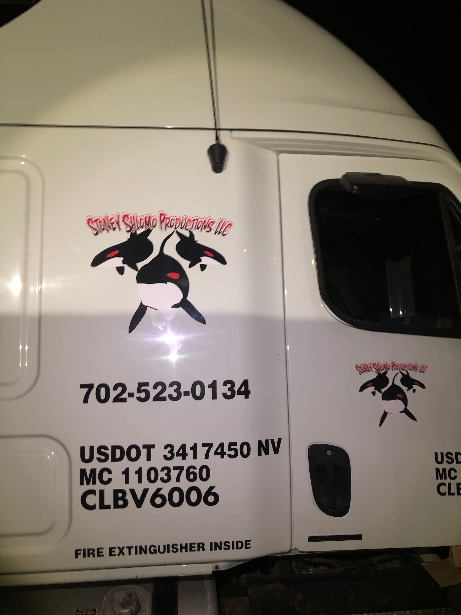 Close-up of vinyl USDOT, MC number and logo lettering on a truck door