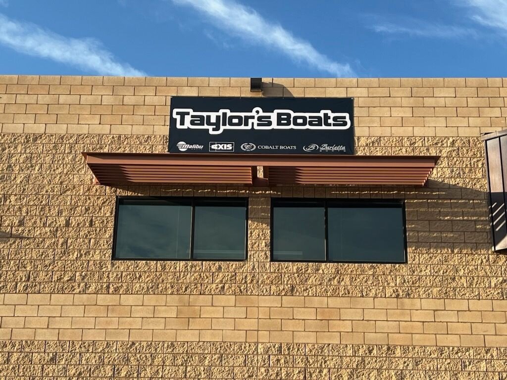 Taylors boats storefront channel letter sign