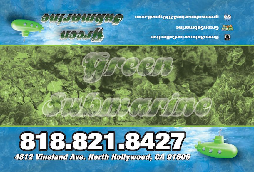 Back side design of a Green Submarine promotional tray card
