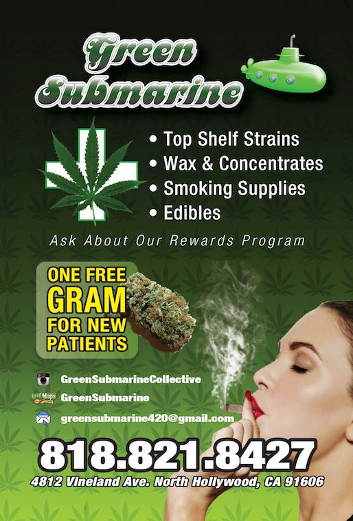 Front side design of a Green Submarine promotional tray card